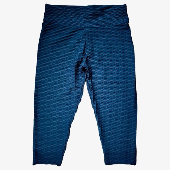 Gillya Honeycomb Scrunched Butt Lift TikTok Workout Leggings Blue Cropped M - Picture 9 of 10